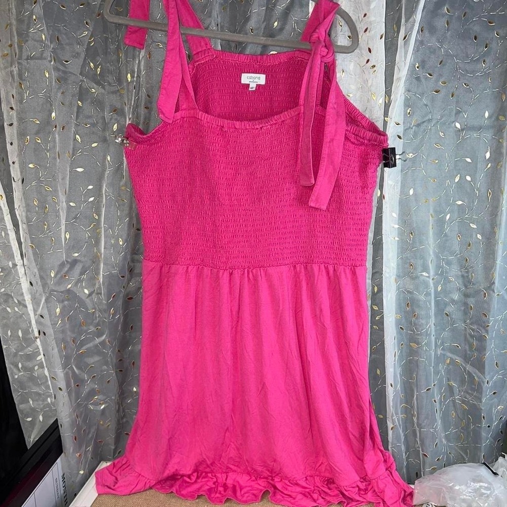 Cabana by Crown & Ivy Pink Babydoll Dress Smocked Tie Strap Ruffle Plus Size 4X